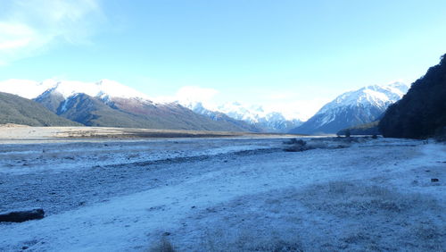 Scenic view of snowcapped mountains against sky