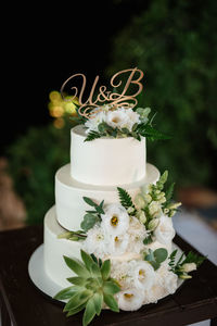 Close-up of wedding rings on table