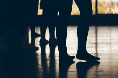Silhouette of ballet dancer standing on floor