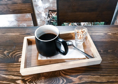 High angle view of coffee on table