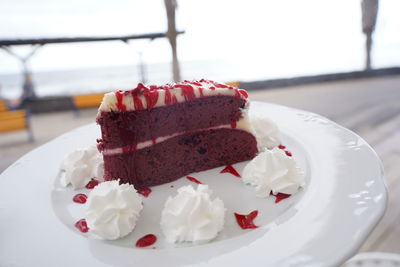 Close-up of cake in plate on table