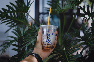 Close-up of hand holding drink