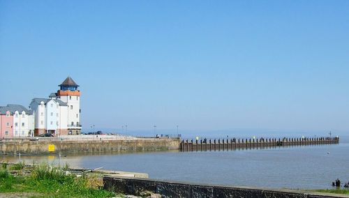 Scenic view of sea against clear blue sky