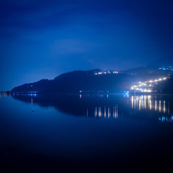 Scenic view of calm lake against sky at dusk