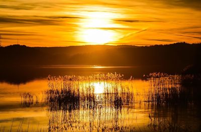 Scenic view of lake against sky during sunset