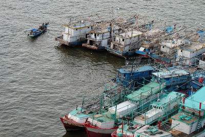 Wooden ship leaning on the port of muara angke, jakarta.