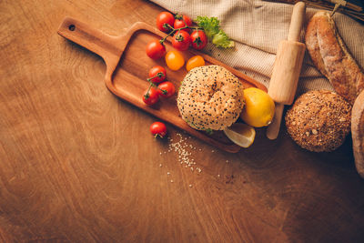 High angle view of fruits on table