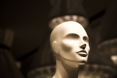 Close-up of female dummy at store