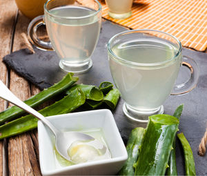 High angle view of drink on table