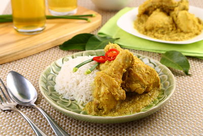 Close-up of food in plate on table