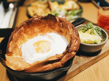 High angle view of breakfast on table