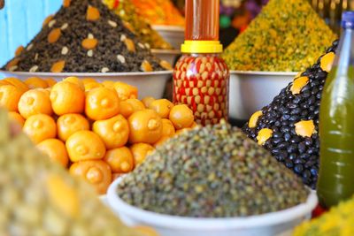 Close-up of fruits for sale at market stall