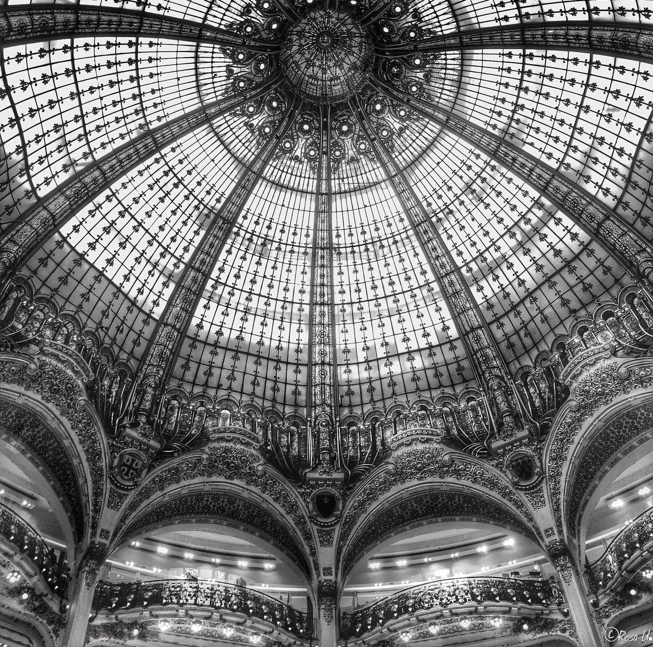 indoors, architecture, ceiling, built structure, low angle view, arch, pattern, design, architectural column, architectural feature, interior, repetition, no people, famous place, metal, day, in a row, travel destinations, lighting equipment, illuminated