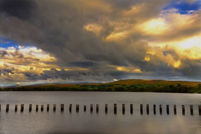 Scenic view of sea against cloudy sky