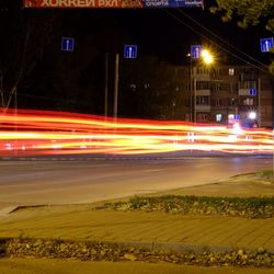 Light trails on road at night