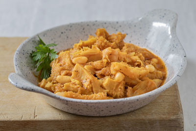 High angle view of food in bowl on table