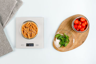 High angle view of food on table