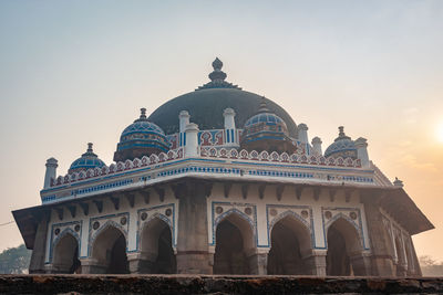 Nila gumbad of humayun tomb exterior view at misty morning from unique perspective