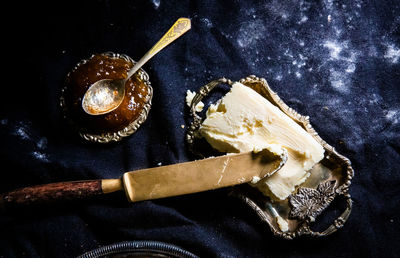 High angle view of ice cream on table