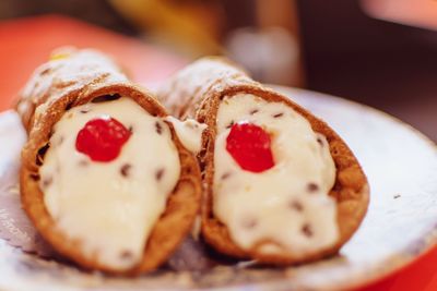 Close-up of dessert in plate on table