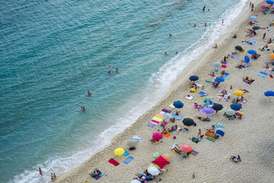 High angle view of people at beach