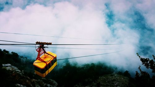 Overhead cable car against clouds