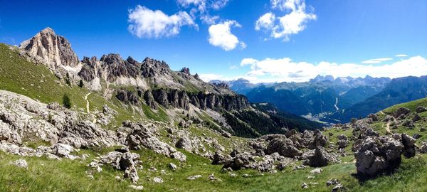 Panoramic view of landscape and mountains against sky