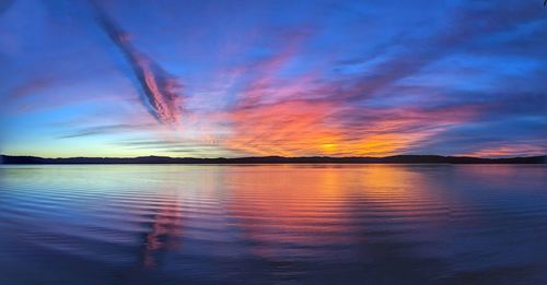 Scenic view of lake against sky during sunset