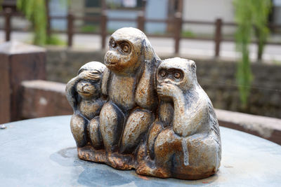 Close-up of lion statue on table