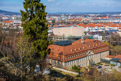 High angle view of cityscape against sky