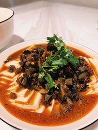 High angle view of meal served in bowl