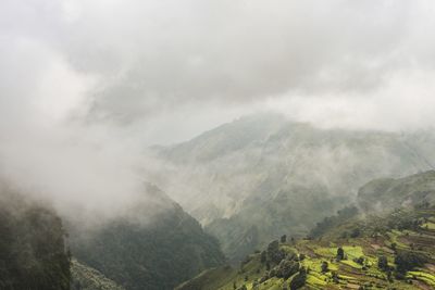 High angle view of mountains against sky