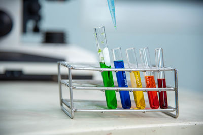 Close-up of multi colored pencils on table