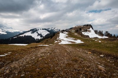 Scenic view of snowcapped mountains against sky