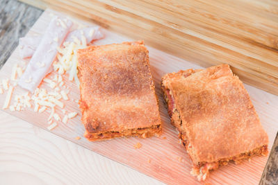 High angle view of bread in plate on table