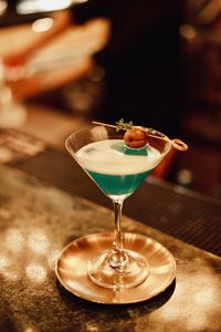 Close-up of wineglass on table