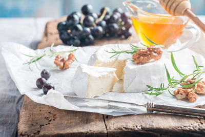 Close-up of breakfast on table