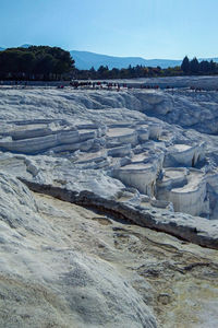 Scenic view of landscape against clear blue sky