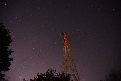 Low angle view of trees against star field