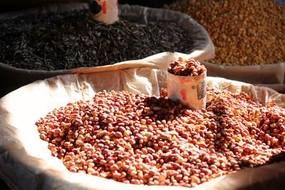 Beans and seeds in a tanzanian market, in the zanzibar archipelago under the sun. 