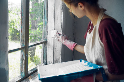 Woman working on table