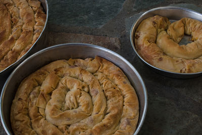 High angle view of ice cream in bowl on table