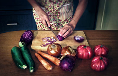 High angle view of vegetables on cutting board