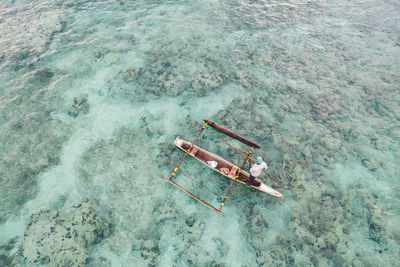 High angle view of boat in sea