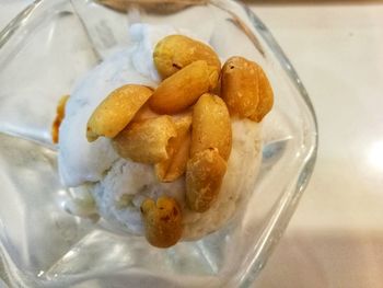 High angle view of ice cream in bowl