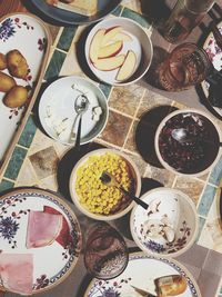 High angle view of food on table