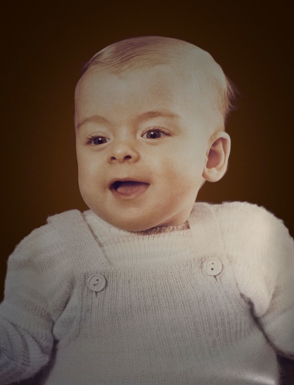 portrait, childhood, front view, indoors, child, looking at camera, one person, headshot, men, innocence, males, cute, real people, close-up, studio shot, lifestyles, casual clothing, baby, mouth open, black background, warm clothing