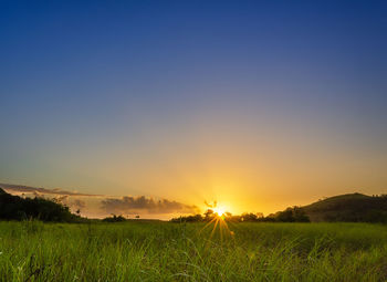 Scenic view of field against sky during sunset