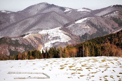 Scenic view of snowcapped mountains against sky