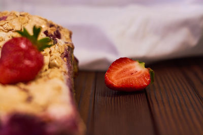 Close-up of strawberries on table